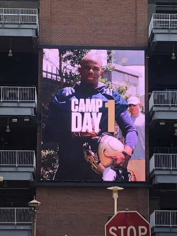 The video board on the north end of Bobby Dodd Stadium (Derek Grice/Georgia Tech Athletics)