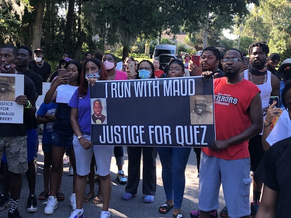 Protesters marched Tuesday evening in honor of Ahmaud Arbery, who was shot to death in February. The case is headed to a grand jury. Photo: Bert Roughton Jr.