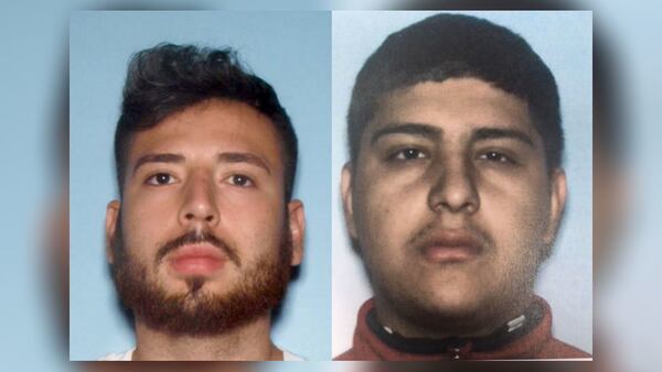 Investigators with the Clayton County Sheriff’s Office say Jonathan Marin (left) and Edgar Reeves are the two men who appeared to fire semiautomatic weapons out of the window of a moving car in a Snapchat video. (Credit: Clayton County Sheriff's Office)