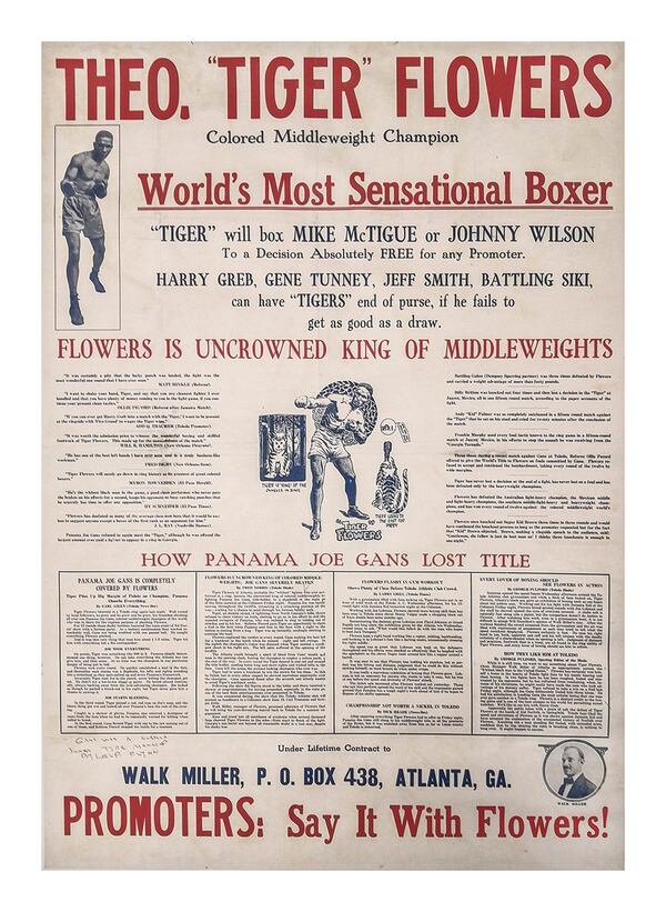 A promotional poster dubbed Tiger Flowers the "world's most sensational boxer." Courtesy of Atlanta History Center