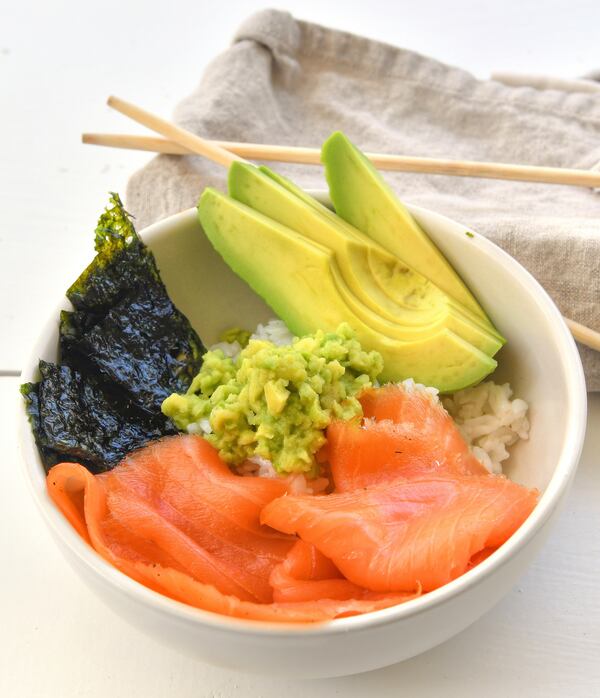 210320 Atlanta, Ga: Easy Salmon Sushi Bowl for 5:30 Challenge. (Chris Hunt for The Atlanta Journal-Constitution)