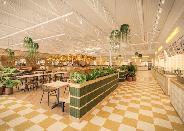 The Politan Row at the Forum food hall in Peachtree Corners will feature seven stalls and a bar. / Rendering courtesy of Bell-Butler