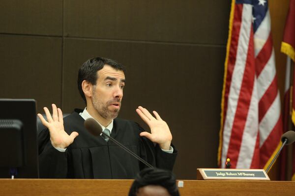 Fulton County Chief Chief Judge Robert McBurney is shown during day 5 of the McIver murder trial at the Fulton County Courthouse in Atlanta, Georgia, on Monday, March 19, 2018. (REANN HUBER/REANN.HUBER@AJC.COM)