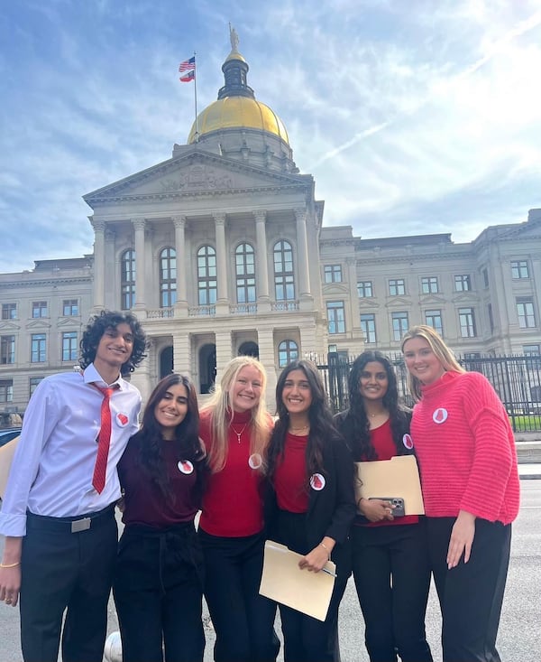 North Gwinnett High School student group Period. went to the Georgia Capitol twice during the last legislative session to talk with lawmakers about period poverty and encouraging them to drop the sales tax on menstrual supplies. Courtesy of North Gwinnett High School Period.