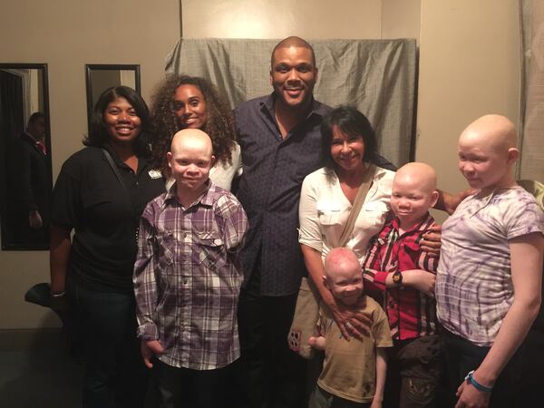 Monica Watson, from left, Emmanuel Rutema, Elissa Montanti, Tyler Perry, Mwigulu Magesa, Pendo Noni and Baraka Lusambo. Photo: courtesy of