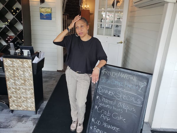 Yana Lee-Fong, a co-owner of the Epicurean Cafe in Duluth, worries about how to keep her restaurant open and her workers employed as the coronavirus keeps metro Atlanta consumers from venturing out. MATT KEMPNER / AJC