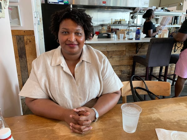 Stacey Abrams at a Kirkwood neighborhood bistro on Wednesday, Oct. 2, 2019. Jim Galloway, jgalloway@ajc.com