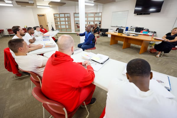 George Simmons speaks to inmates in the Washington County Jail. He told them one of the first things he did when he got out of prison was to re-register to vote. "When I got the voting rights back," he said, "I wanted the rest of my rights.” (Miguel Martinez / AJC)