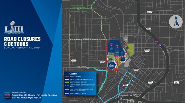 A map of game-day road closures.