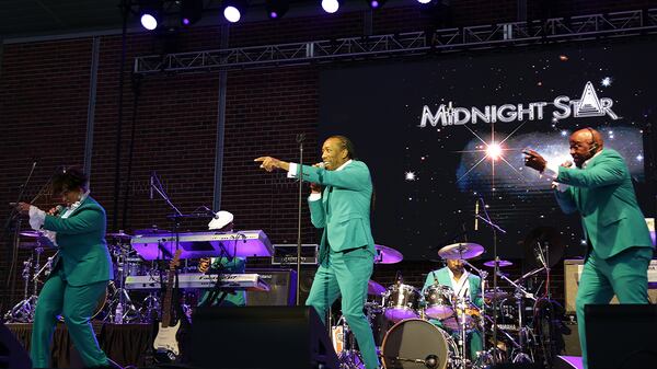 Midnight Star performs at the Stockbridge Amphitheater on Saturday, May 7, 2022. (Akili-Casundria Ramsess for The Atlanta Journal-Constitution)