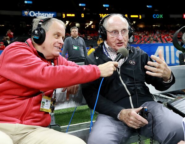 Former Georgia head coach Vince Dooley does a sideline interview.  Curtis Compton ccompton@ajc.com