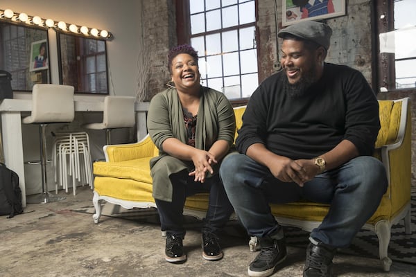 Couple Kahran (left) and Regis Bethencourt, co-owners of CreativeSoul Photography, talk about the success of their recent project at their studio in the Goat Farm Arts Center in Atlanta. The couple, who learned photography together, has had an array of Hollywood celebrities approve of their natural hair-inspired project featuring young African-American girls. ALYSSA POINTER / ALYSSA.POINTER@AJC.COM