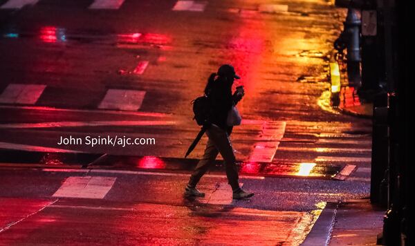 Rain on Peachtree Street & Decatur on Thursday, March 18, 2020.