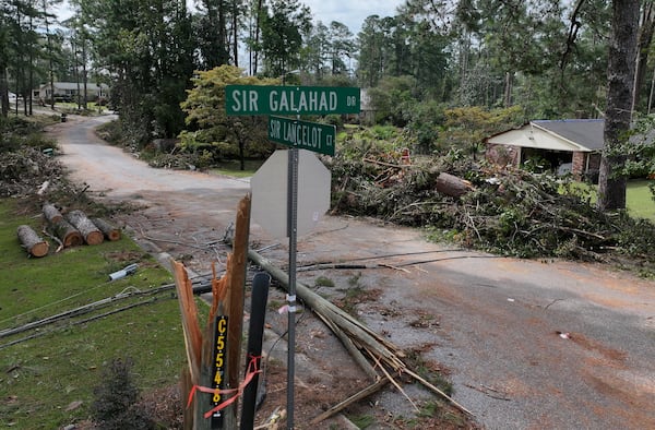 The damaged community of Camelot subdivision seen in the aftermath of Hurricane Helene, Friday, October 4, 2024, in Evans. (Hyosub Shin / AJC)