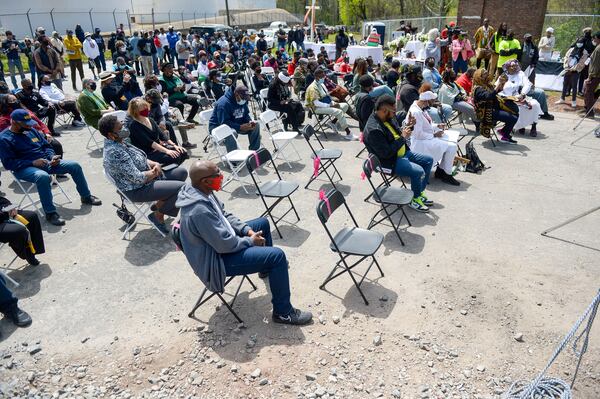 Participants attend a sacred event to commemorate the lives lost at the former Chattahoochee Brick Company. The event included a procession, prayers, libations, community testimonials, and site consecration Saturday, April 3, 2021, in Atlanta. (Photo: Daniel Varnado for The Atlanta Journal-Constitution)