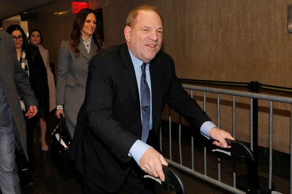 Harvey Weinstein arrives at court for his trial on charges of rape and sexual assault, Wednesday, Jan. 29, 2020 in New York.(AP Photo/Richard Drew)