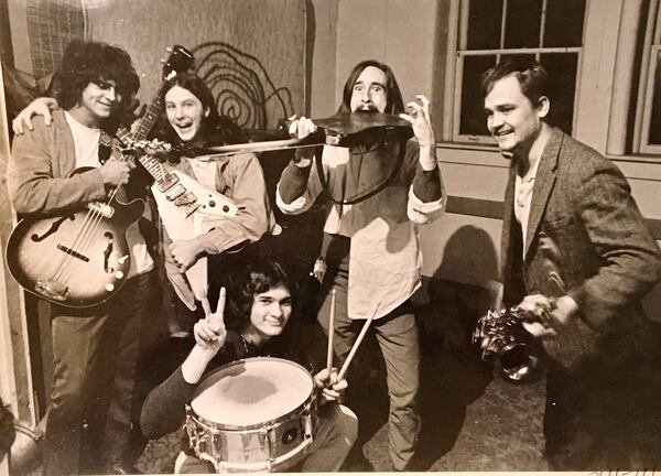 Col. Bruce Hampton (far right) with (from left to right) Mike Holbrook, Glenn Phillips, Jerry Fields and Harold Kelling of the Hampton Grease Band. Photo Credit: Bill Fibben