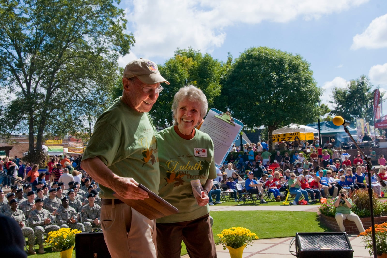 Kathryn Parsons Willis, a longtime resident of Duluth with a personal connection to its founding, at the city's fall festival about five years ago with former state rep. Brooks Coleman Jr. Willis continues to help organize the festival each year, with the first one occurring in 1983. (Courtesy of Kathryn Parsons Willis)