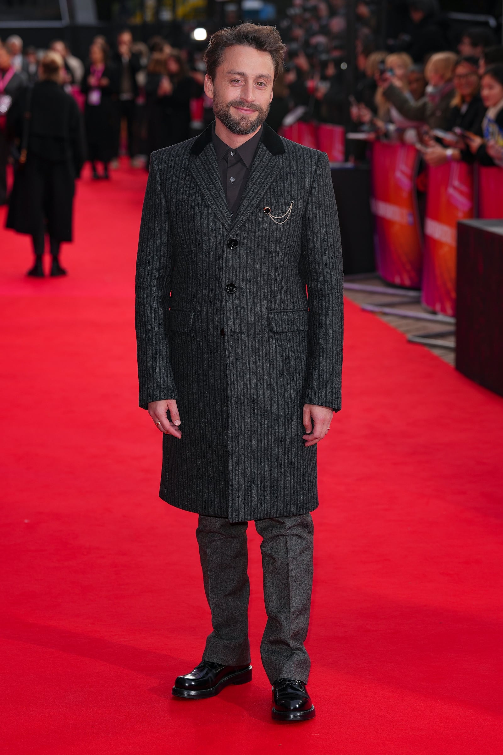 Kieran Culkin poses for photographers upon arrival at the premiere of the film 'A Real Pain' during the London Film Festival on Sunday, Oct. 13, 2024, in London. (Photo by Scott A Garfitt/Invision/AP)