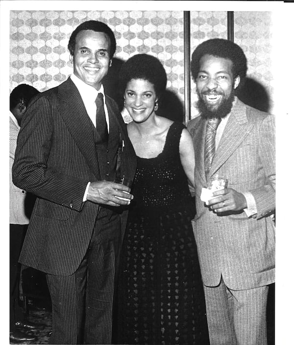 Singer and actor Harry Belafonte, left, with his sister Shirley Cooks and his brother-in-law, Stoney Cooks, right, in the late 1970s.