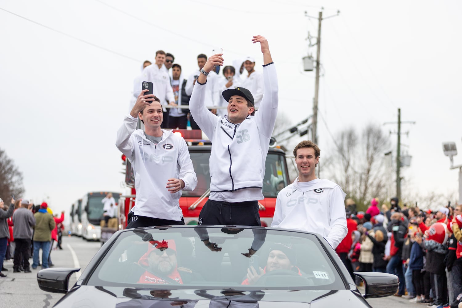 Players cheer during the UGA National Championship Celebration Parade in Athens, GA., on Saturday, January 15, 2022. (Photo/ Jenn Finch)