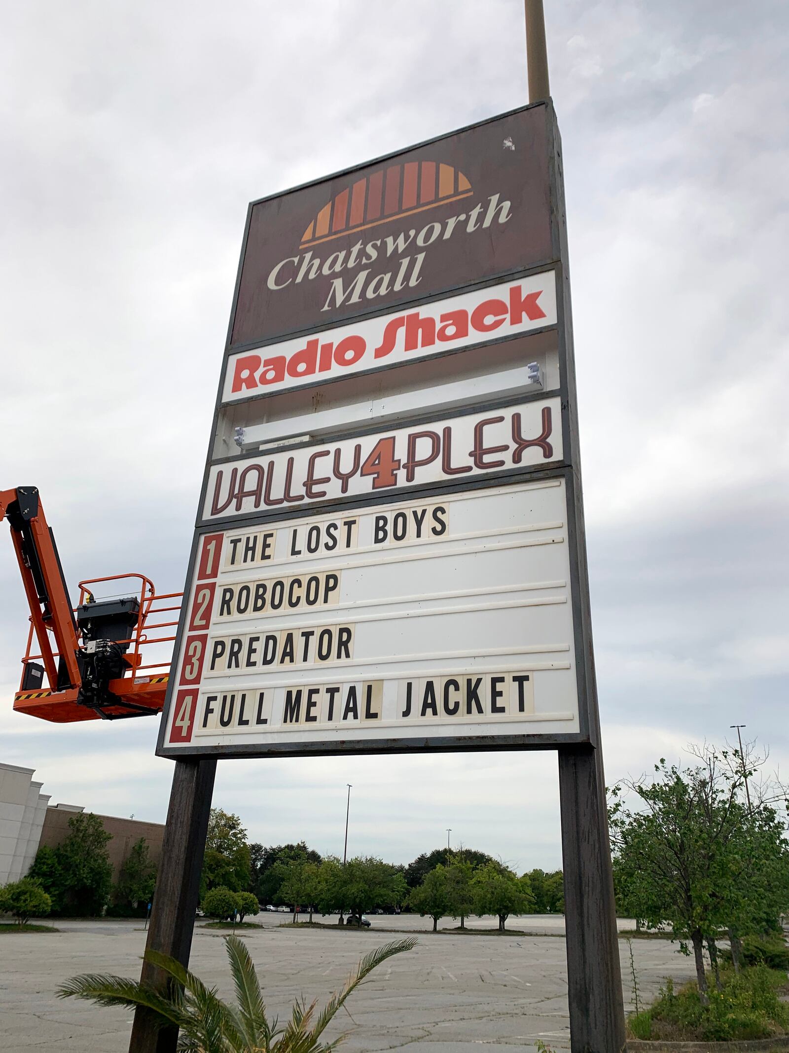 'Day Shift" is shooting at Gwinnett Place Mall and features a fake mall marquee that appears set in 1987. RODNEY HO/rho@ajc.com