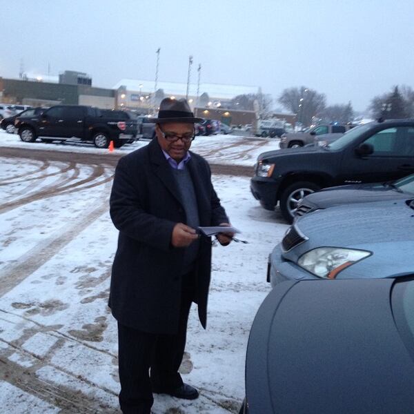 Layered against the cold, Mr. Ledbetter treads the frozen tundra. (M. Bradley)