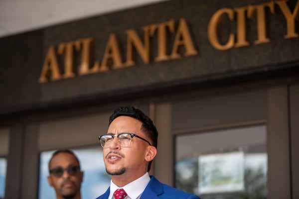 08/20/2021 — Atlanta, Georgia — Atlanta City Councilman Antonio Brown holds a press conference after filing paperwork for the November 2nd Atlanta mayoral election at Atlanta City Hall, Friday, August 20, 2021. (Alyssa Pointer/Atlanta Journal Constitution)