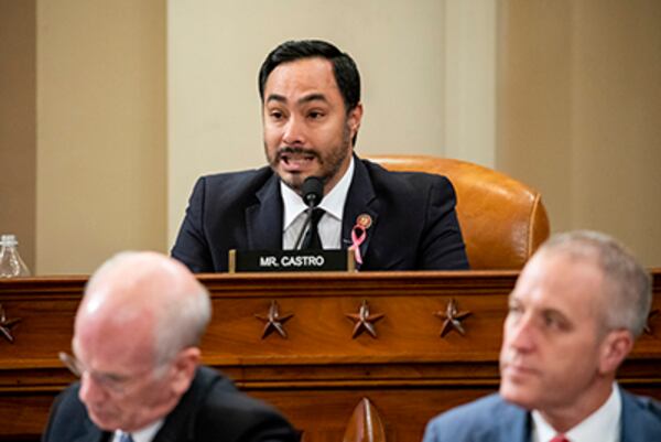 Rep. Joaquin Castro (D-Texas) speaks during a House Intelligence Committee impeachment inquiry hearing in Washington on Wednesday, Nov. 20, 2019.