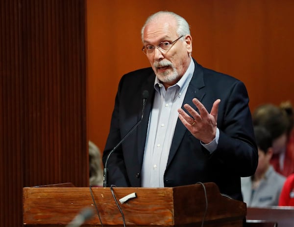 2/20/19 - Atlanta - Richard DeMillo, Professor of Computing and Professor of Management at Georgia Tech, spoke about voting machine hacking during public comment. The Governmental Affairs Elections Subcommittee, chaired by Rep. Alan Powell, held it’s second day of hearings on House Bill 316, which would change the state’s voting system. Bob Andres / bandres@ajc.com