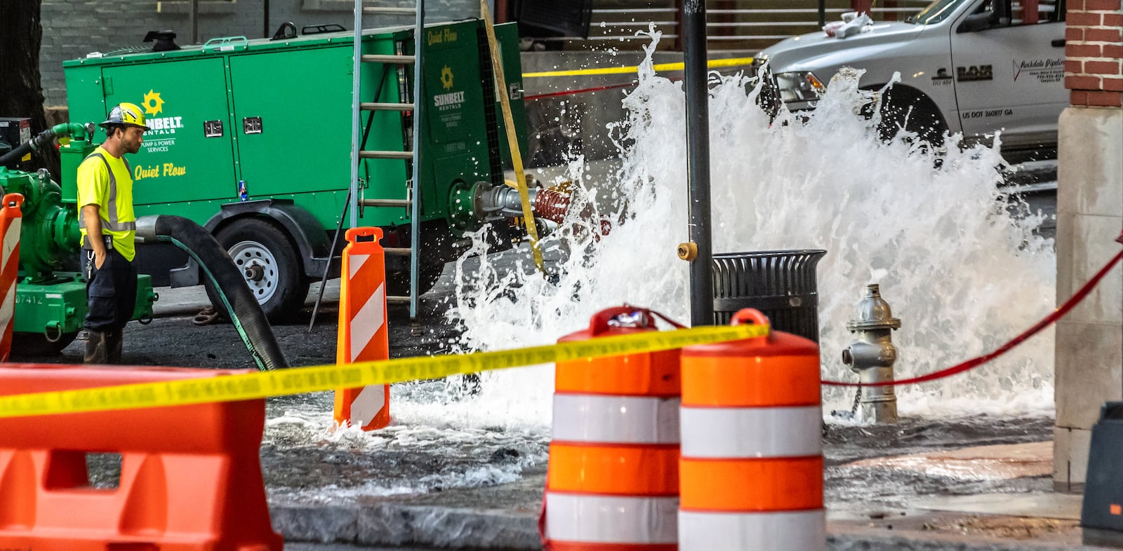 Crews working on a broken water main at West Peachtree and 11th streets on June 3.