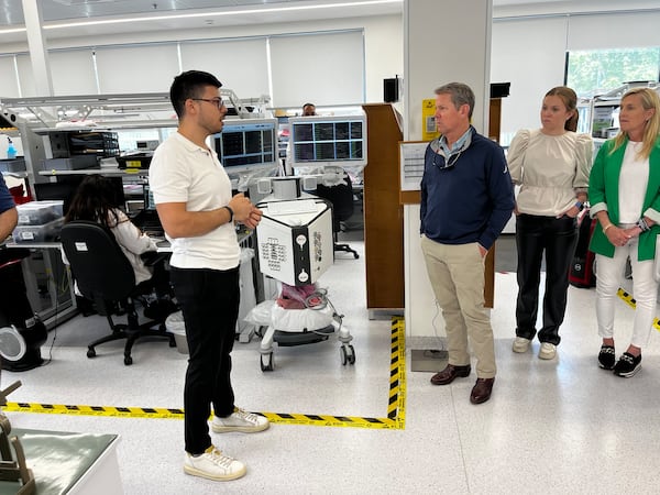 Gov. Brian Kemp tours the headquarters of Alpha Omega in Nazareth, Israel on May 25, 2023. (Greg Bluestein/AJC).