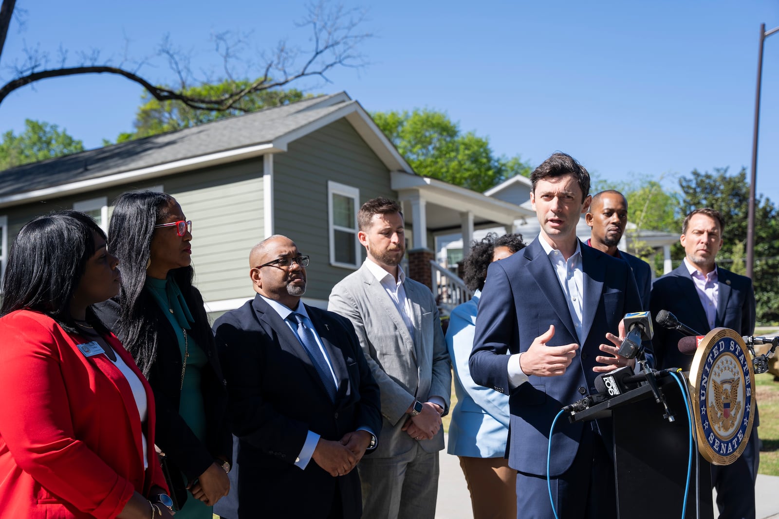 U.S. Sen. Jon Ossoff, D-Ga., (at the microphone) is an advocate for prison reform. 