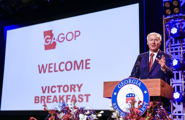 Presidential hopeful Asa Hutchinson speaks at the Georgia GOP convention in Columbus on Saturday, June 10, 2023. (Arvin Temkar / arvin.temkar@ajc.com)