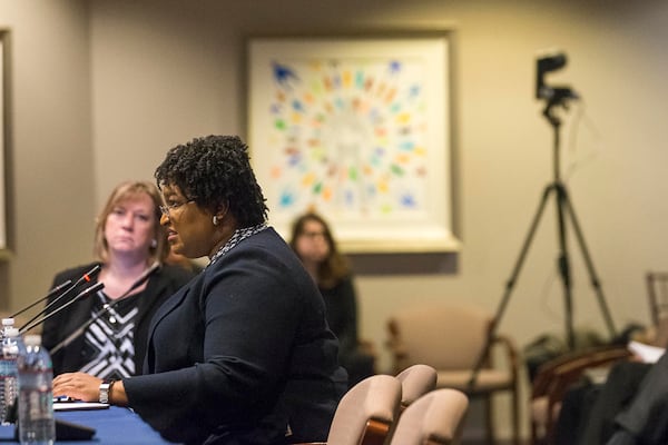 Former candidate for governor Stacey Abrams testifies about voting rights in Georgia during a field hearing on voting rights and difficulties facing voters in front of a U.S. House subcommittee at the Carter Center in Atlanta in February. ALYSSA POINTER/ALYSSA.POINTER@AJC.COM