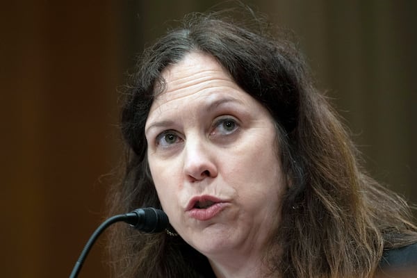 FILE - Colleen Shogan testifies before the Senate Homeland Security and Governmental Affairs Committee on Capitol Hill in Washington, Feb. 28, 2023. (AP Photo/Manuel Balce Ceneta, File)