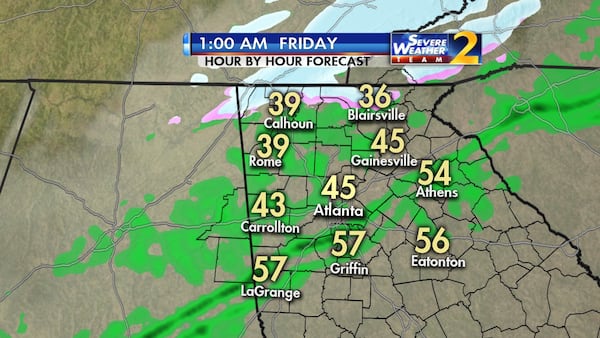 A rain/snow mix is possible in far North Georgia early Friday. (Credit: Channel 2 Action News)