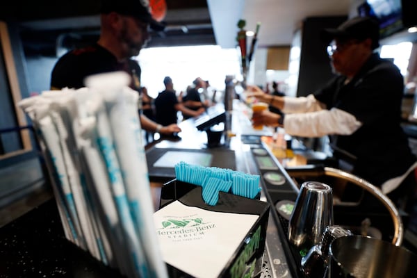 During the match between Atlanta United and Orlando City of the MLS on Sunday, July 18, the Mercedes-Benz Stadium joined a group of sports stadiums around the country to adopt the Phade straws. This blue drinking straw breaks down in the environment faster than a typical straw. Miguel Martinez /miguelmartinezjimenezajc.com