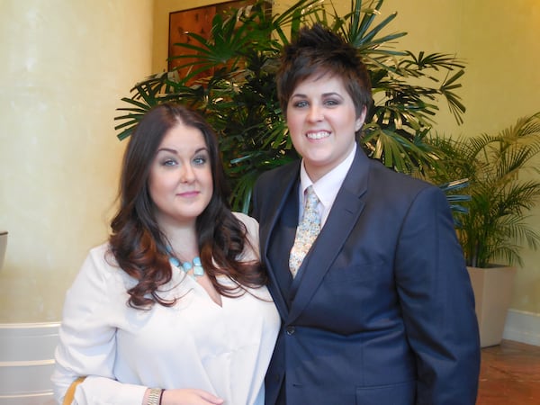 Jessica Smith, left, and Cait Howerton plan to marry sometime in the future but attended Sunday's "101 Gay Weddings" event to show support and celebrate. Photos: Jennifer Brett