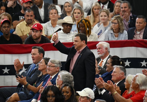 Georgia Agriculture Commissioner Tyler Harper is recognized by former President Donald Trump during a rally in Atlanta last Saturday.