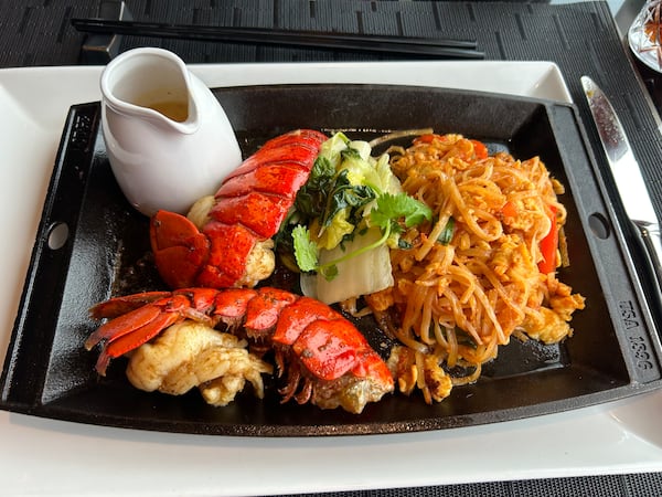 Angry lobster pad thai included Maine lobster with rice noodles and Thai red curry sauce. Courtesy of Karon Warren