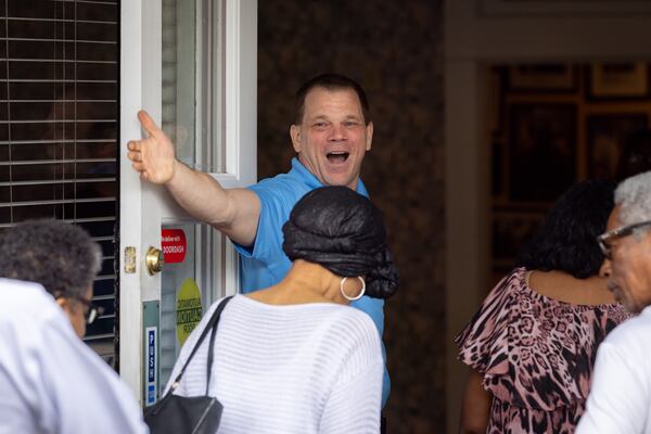 Chad Reynolds, director of operations, welcomes guests to the reopening of Mary Mac’s Tea Room.