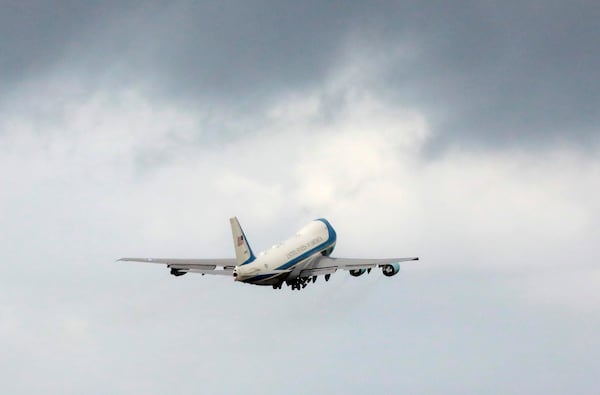 President Donald Trump departs on Air Force One from Palm Beach International Airport Monday, January 15, 2018. (Bruce R. Bennett / The Palm Beach Post)