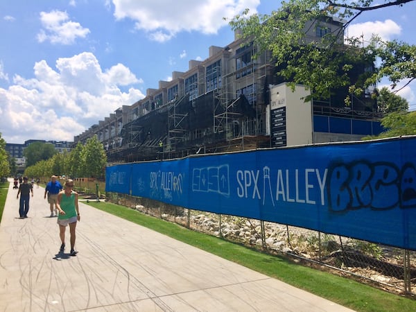 Just to the south of where a hotel would be built near the Beltline is a string of new pubs, eateries and a yoga studio. Photo by Bill Torpy