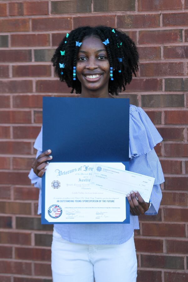 Flat Rock Middle School 6th grader Linda Ticha is the Fayette County winner of the 2021 Veterans of Foreign Wars Patriot’s Pen essay contest.