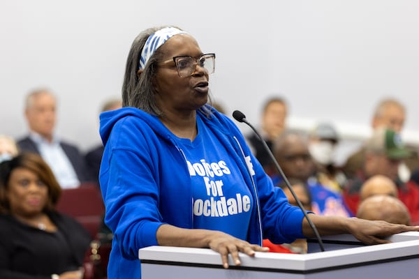 Corliss Turner spoke during the public comment portion of the Rockdale County Board of Commissioners meeting in Conyers on Dec. 10. County officials, however, told her she could not discuss BioLab because the county is involved in litigation against the company. Arvin Temkar/AJC)