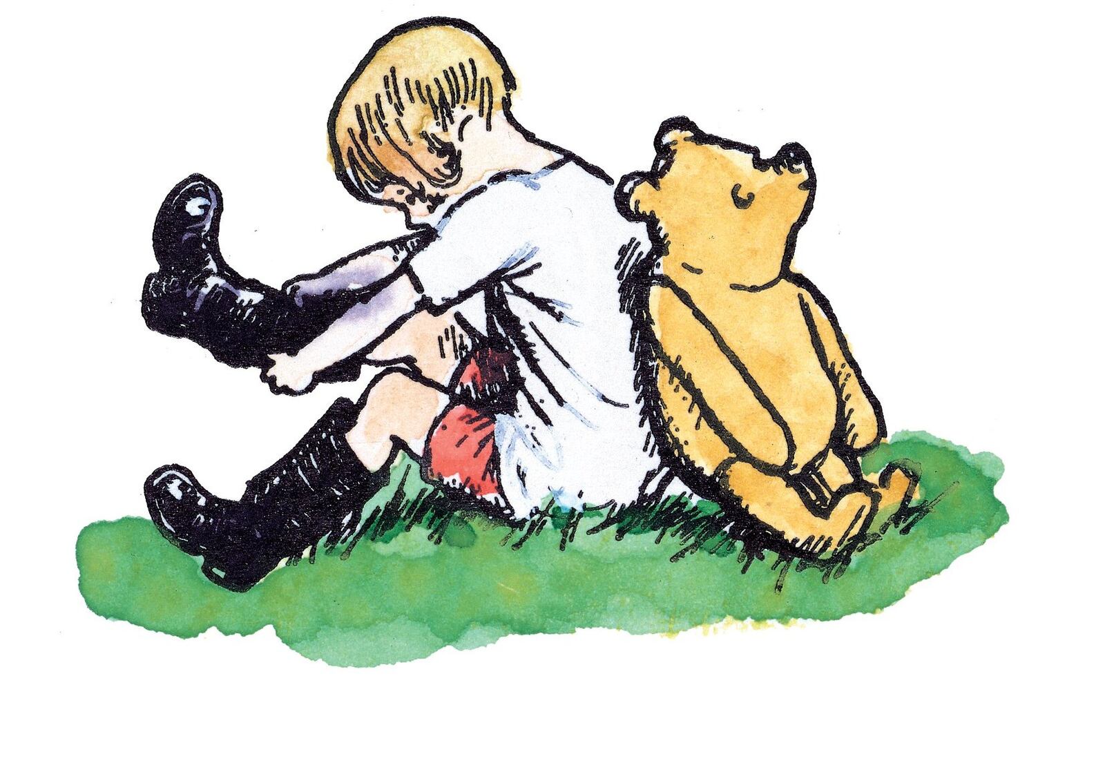 A line block print, hand-colored by “Winnie-the-Pooh” illustrator E.H. Shepard, is part of the “Winnie-the-Pooh: Exploring a Classic” exhibit at the High Museum of Art. CONTRIBUTED BY EGMONT UK LTD., REPRODUCED WITH PERMISSION FROM THE SHEPARD TRUST