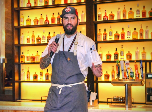 Chef Joe Schafer discusses new food and beverage offerings for the Courtside Club at Philips Arena. Additional changes, including revamped concessions, will occur in time for the start of the Atlanta Hawks’ 2018-19 season. CHRIS HUNT / SPECIAL