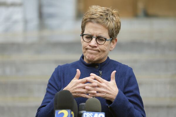 Cathy Woolard at a press conference in front of Atlanta’s City Hall in November 2017. 