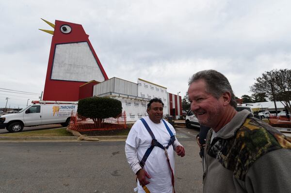 The Big Chicken was being repainted Wednesday, March 22, 2017. Marietta's roadside icon at 12 Cobb Parkway is being renovated.